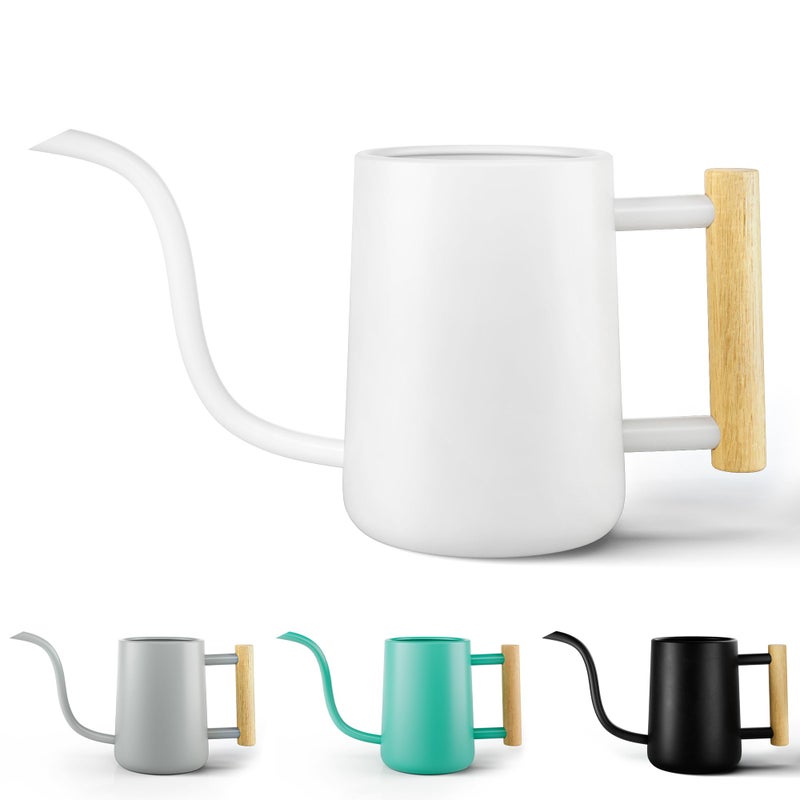 HB Design Co. 35 oz Metal Small Indoor Watering Can with Long Spout & Real Wood Handle for House Plants, Succulents, Cacti & Seedlings - White Long Spout Watering Can Indoor Plants - Stylish, Gentle Flow, No Spills - Image 1